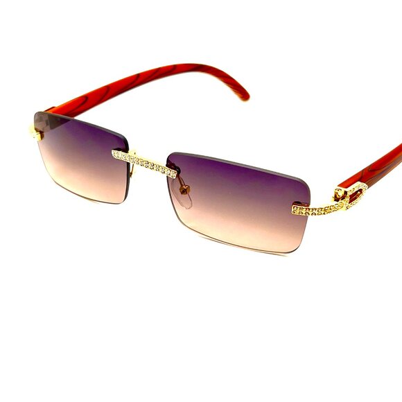 Men Sunglasses Tea Lens Square Gold Frame‎ Retro Classic Diamond Rimless Lentes - Picture 4 of 4